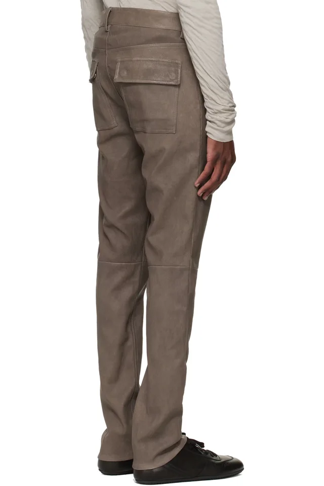 Rick Owens Gray Temple Tyrone Leather Pants, photo 3 of 4 from SSENSE