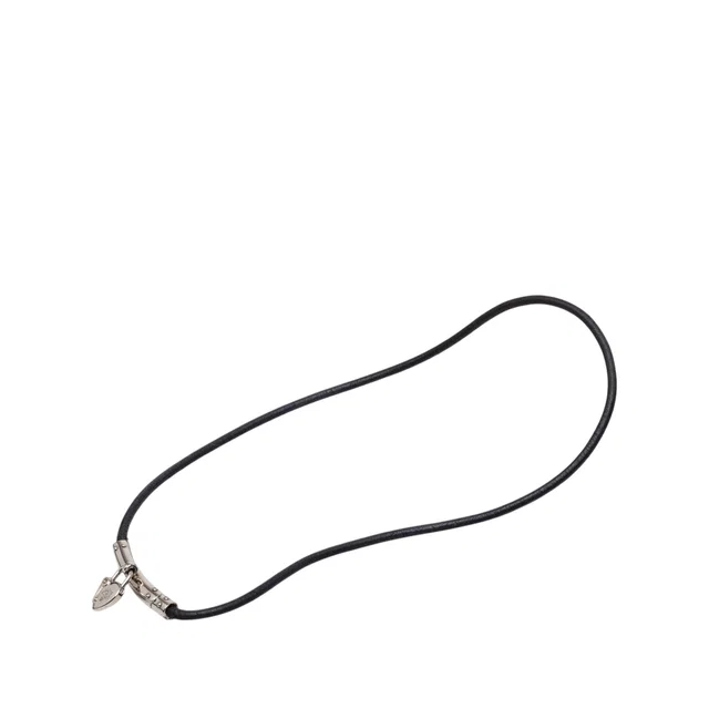 Black Hermès Palladium Plated Vive L Idee Heart Padlock Choker Necklace in Black Leather from Designer Revival