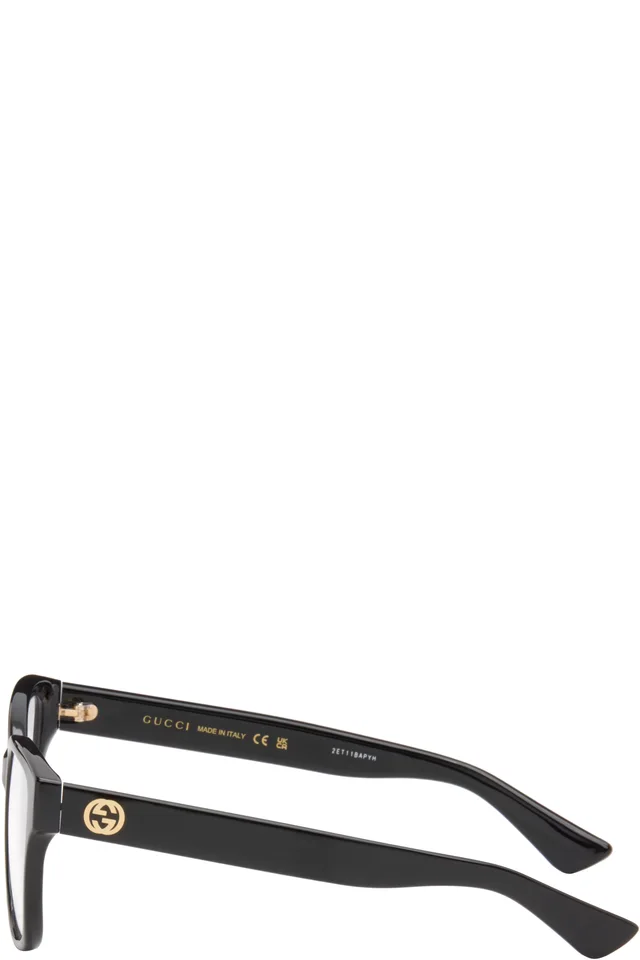 Gucci Black Large Square Acetate Glasses, photo 3 of 4 from SSENSE