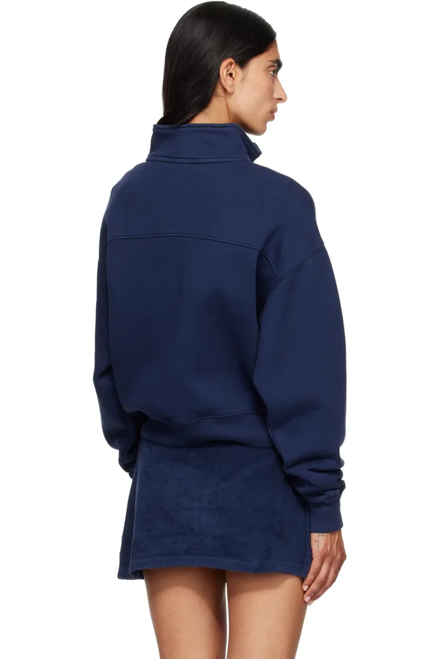 Sporty & Rich Navy NY Crest Embroidered Quarter Zip Sweatshirt, photo 3 of 4 from SSENSE