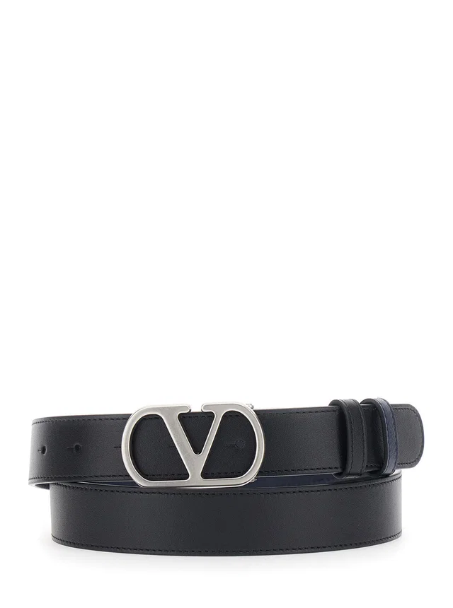 Valentino Garavani Vlogo Reversible Belt — Black Calfskin in Black Calfskin from HEWI