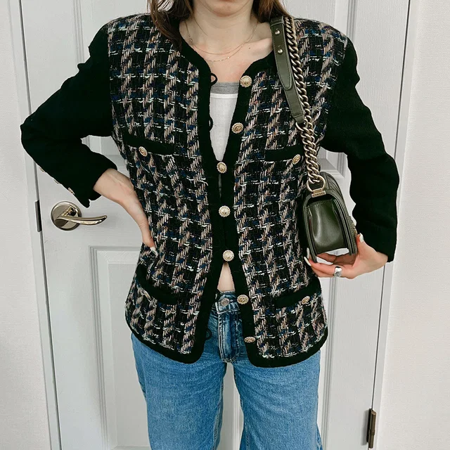 Chanel Tweed CC Mark Button Set-up #38 Black/Multi in Black Tweed from VINTAGE QOO TOKYO