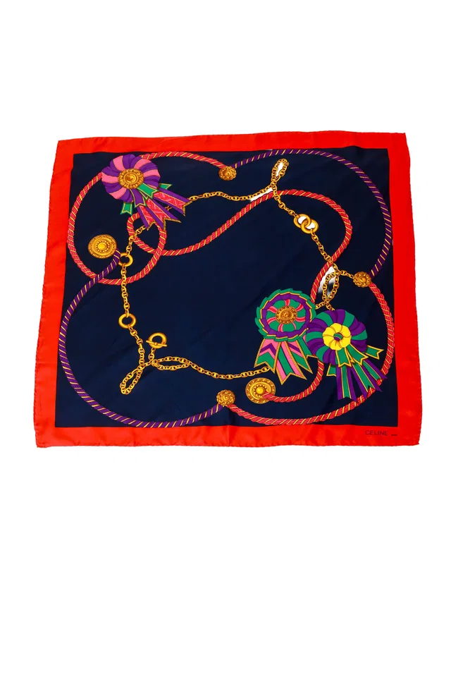 Celine Medal Ribbon Rope Chain Print Silk Scarf in Silk from Recess LA