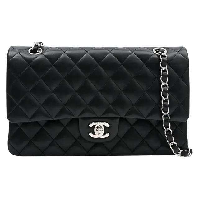 Chanel 2012 Vintage Classic Flap Chain Bag 25cm Black in Black Lambskin from VINTAGE QOO TOKYO