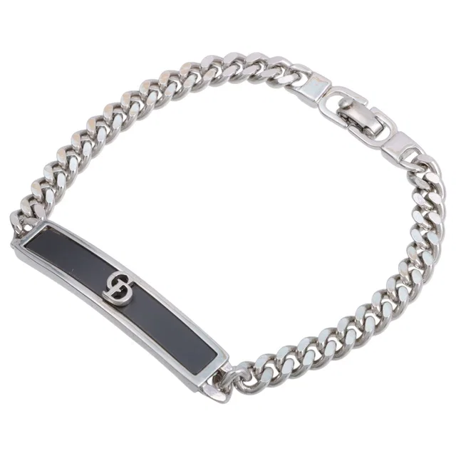 Dior CD Logo Plate Bracelet Silver/Black in Black from VINTAGE QOO TOKYO