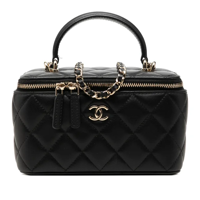 Black Chanel Small Lambskin Top Handle Vanity Case with Chain Satchel in Black Lambskin from Designer Revival, photo 1 of 1