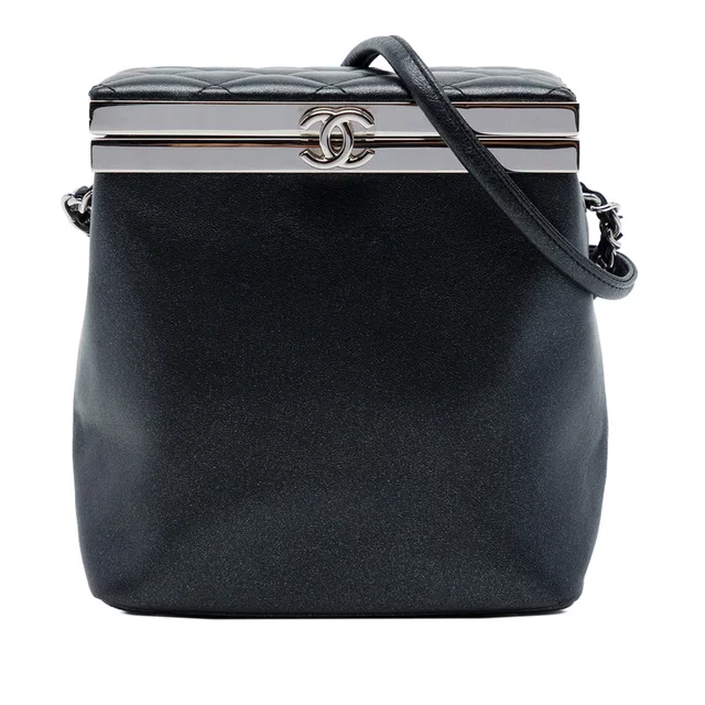 Black Chanel CC Metallic Calfskin Vanity Case in Black Calfskin from Designer Revival