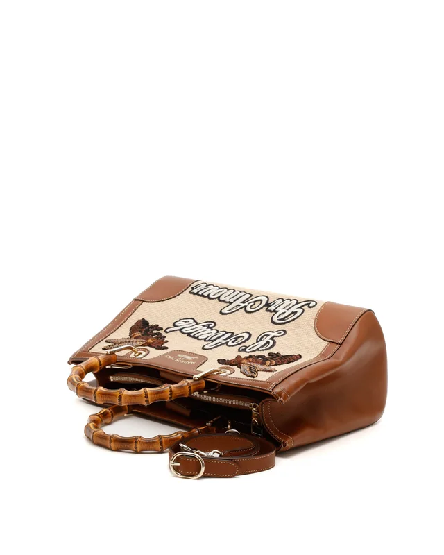 Gucci Bamboo Embroidered Handbag in Canvas from A Retro Tale, photo 4 of 10