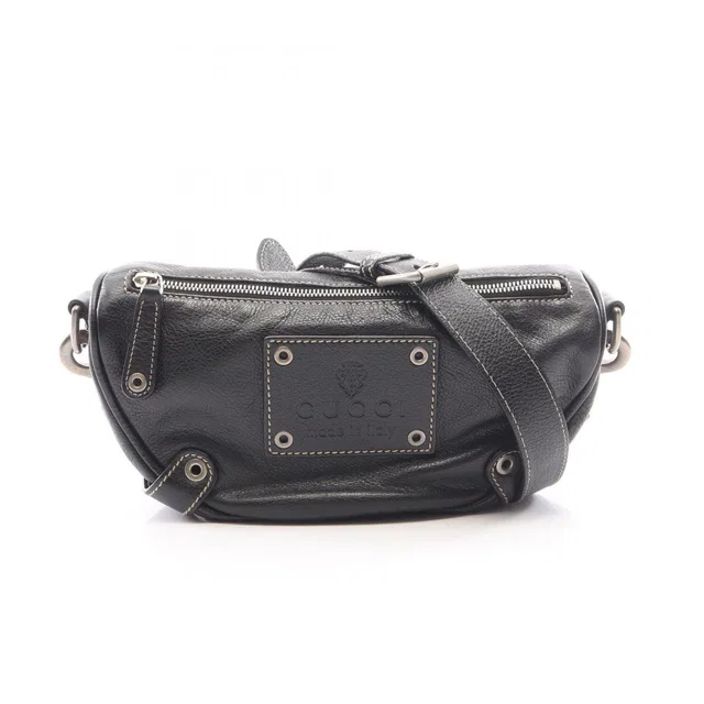 Gucci Shoulder Bag Crest Black Leather in Black Leather from The Reluxe
