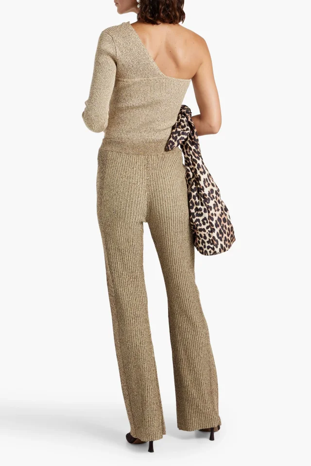 Ganni Mélange Ribbed-Knit Flared Pants in Brown, photo 3 of 4 from THE OUTNET