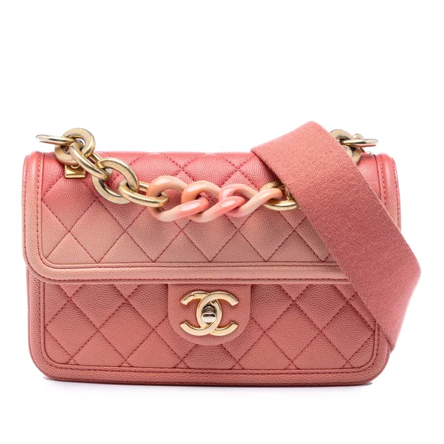 Pink Chanel Small Quilted Caviar Sunset On The Sea Flap Satchel in Pink Caviar leather from Designer Revival