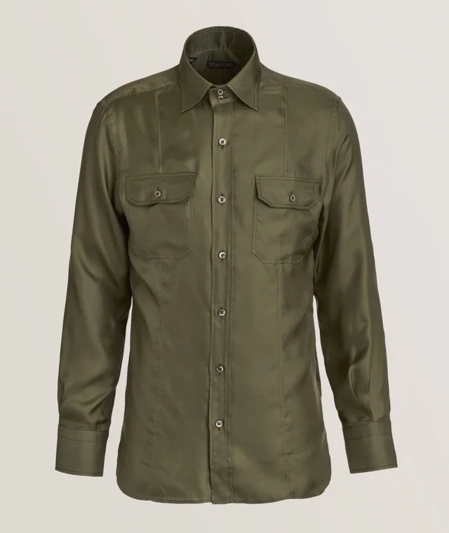 TOM FORD Military Silk Twill Shirt in Green, image 1 of 1 from Harry Rosen