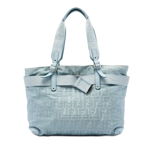 Blue Fendi Zucca Nylon Zip Code Tote in Blue Nylon from Designer Revival
