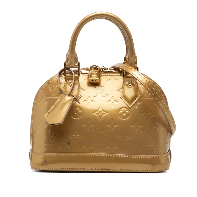 Gold Louis Vuitton Monogram Vernis Alma BB Satchel in Gold Leather from Designer Revival