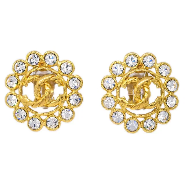 Chanel Gold Earrings Clip-On Rhinestone 29 in Gold from AMORE Vintage Tokyo