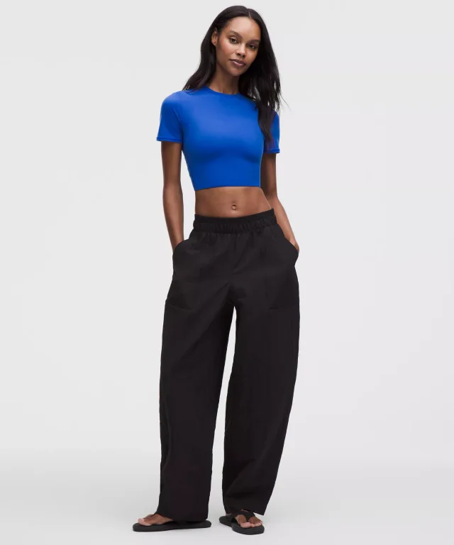 lululemon Wundermost Ultra-Soft Nulu Crewneck Cropped T-Shirt in Beach Ball Blue, photo 2 of 5 from lululemon