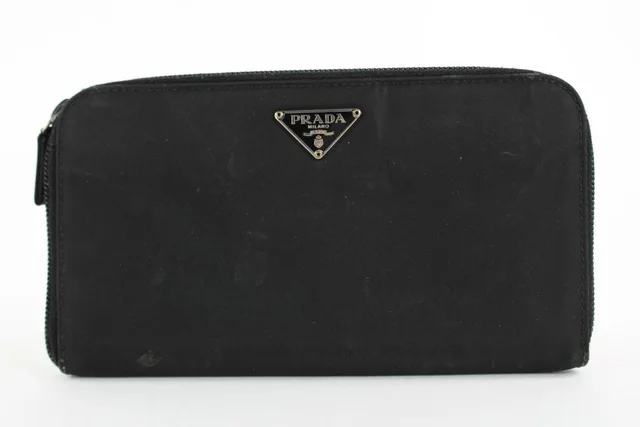 Prada Black Tessuto Nylon Zip Around Continental Wallet Zippy in Black Nylon from Bagriculture