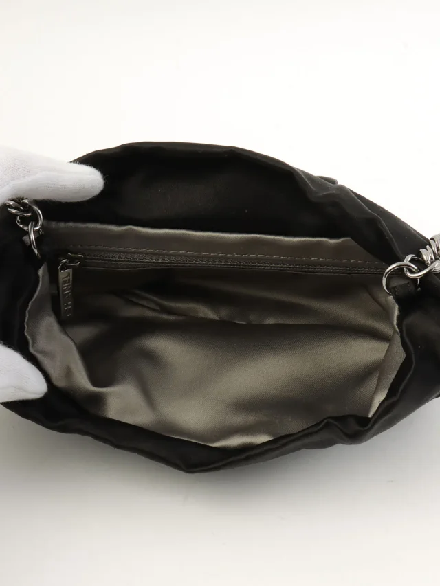 Chanel 2008 Vintage Satin 2.55 Ribbon Chain Shoulder Bag Black in Black Satin from VINTAGE QOO TOKYO, photo 5 of 11