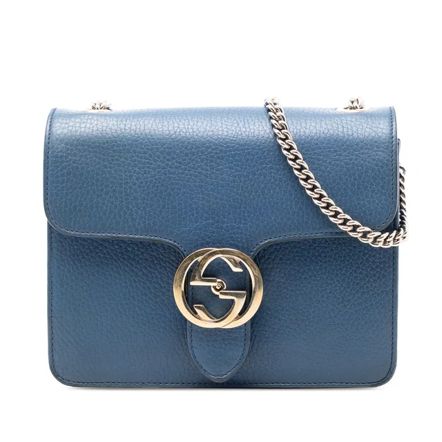 Blue Gucci Small Dollar Calfskin Interlocking G Crossbody in Blue Calfskin from Designer Revival
