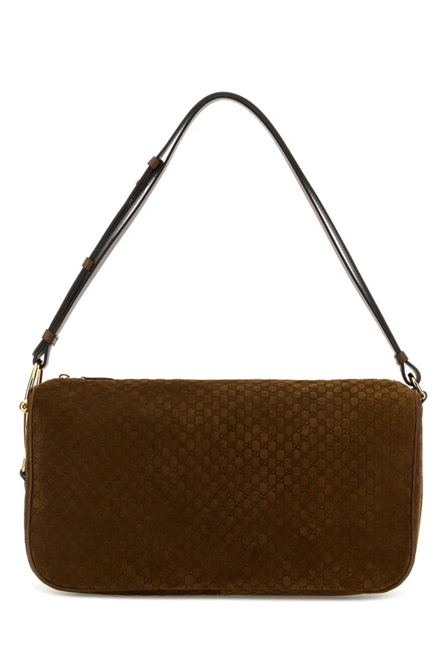 Gucci Half Horsebit Shoulder Bag — Brown Calf Skin in Brown Suede from HEWI