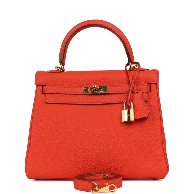 Hermès Kelly Retourne 25 Capucine Togo Gold Hardware in Togo leather from Madison Avenue Couture