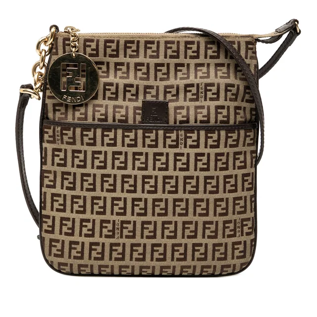 Brown Fendi Zucchino Coated Canvas Forever Crossbody in Brown Coated canvas from Designer Revival