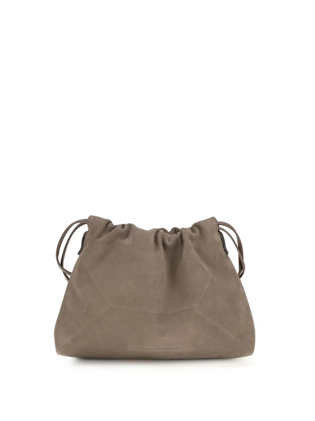 Brunello Cucinelli Suede Drawstring Clutch — Beige Calf Leather in Beige Calfskin from HEWI
