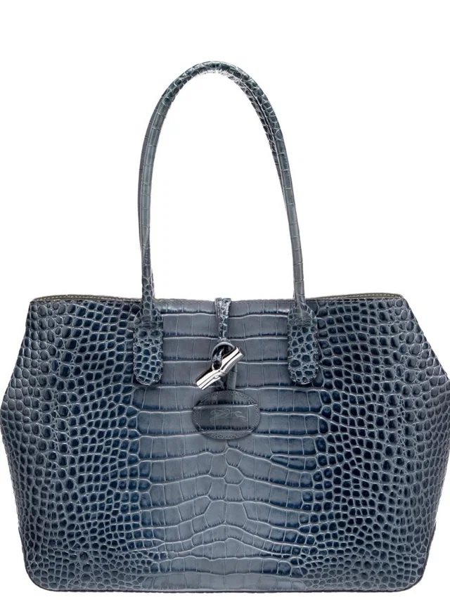 Longchamp Roseau Croc Embossed Leather Shoulder Tote in blue Crocodile from Poshmark