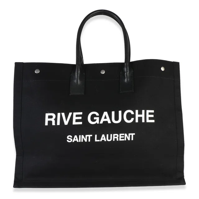 Saint Laurent Black Linen Calfskin Rive Gauche Tote in Black Calfskin from myGemma