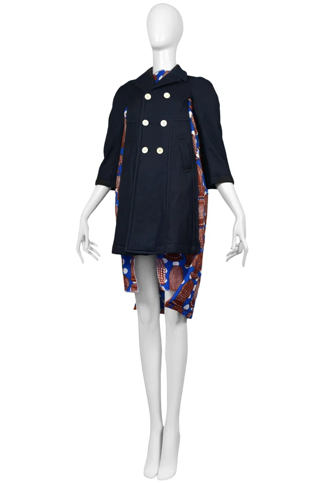 Comme des Garçons Navy Coat With Hair Print 2008 in Navy from Resurrection Vintage