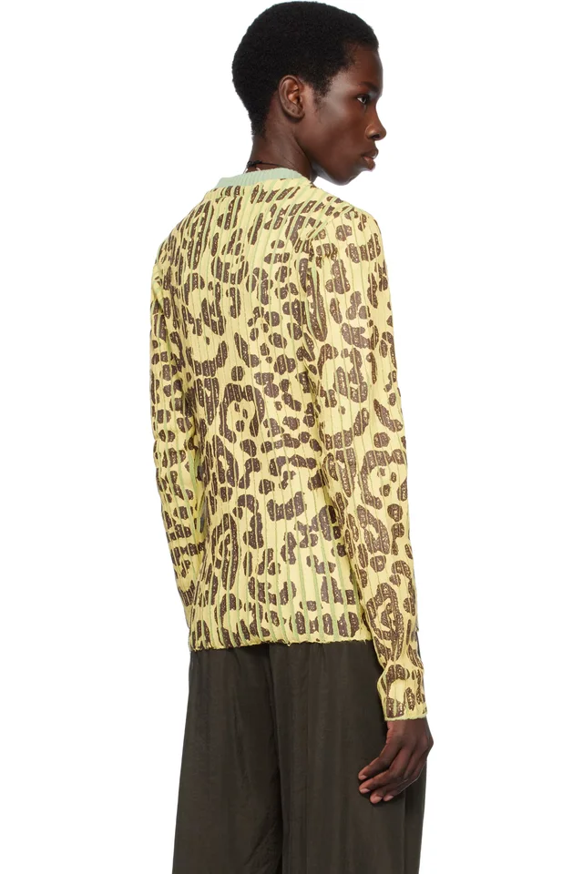 Stanley Raffington Yellow & Green Leopard Print Plated Knit Crewneck Sweater, photo 3 of 4 from SSENSE