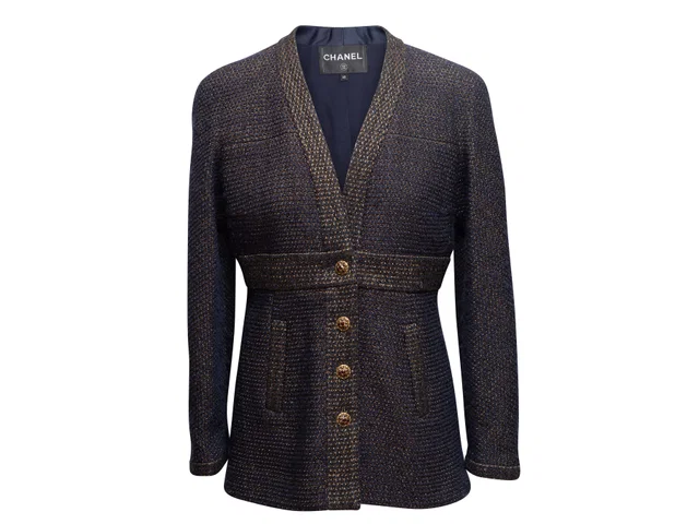 Navy Chanel Wool-Blend Metiers d'Art 2019 Collection Jacket Size FR 40 in Navy Wool from Designer Revival