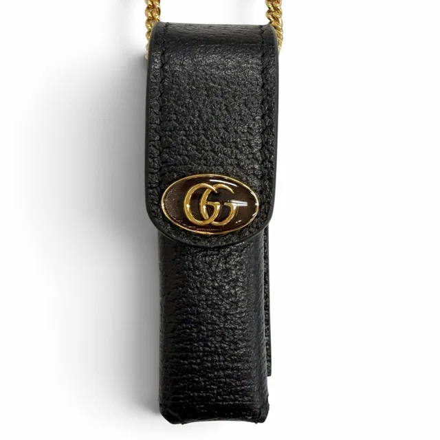 Gucci GG Marmont Chain Leather Lip Case Black Gold in Black Leather from The Reluxe