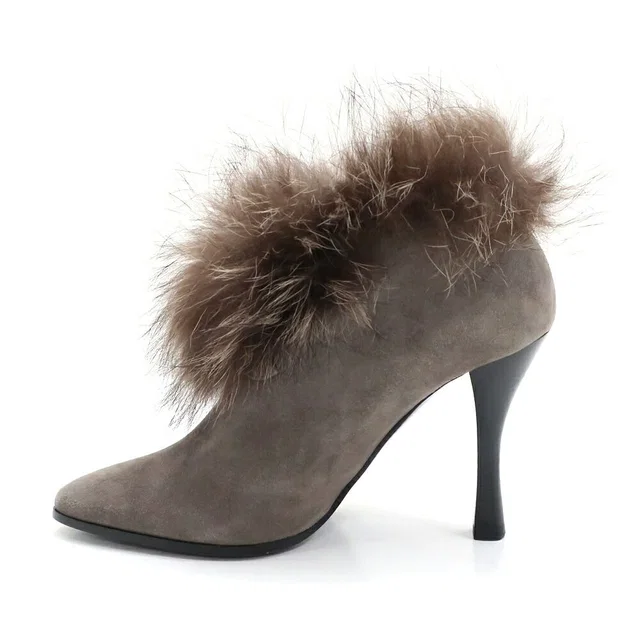 Hermès Heaven Short Boots Suede Fur Gray Brown 36 in Brown Suede from The Reluxe