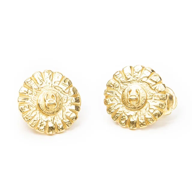 Chanel Large CC Round Clip on Earrings Gold Plated in Gold from The Reluxe
