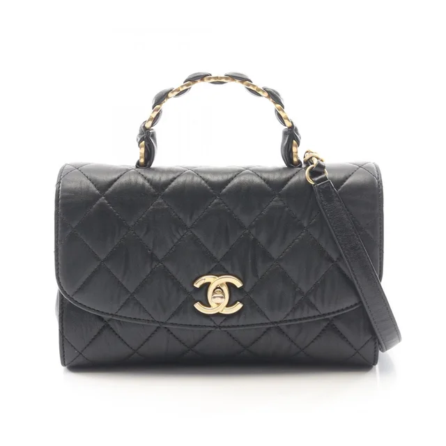 Chanel Shoulder Bag Quilted Top Handle Black Leather Top Small Flap in Black Leather from The Reluxe