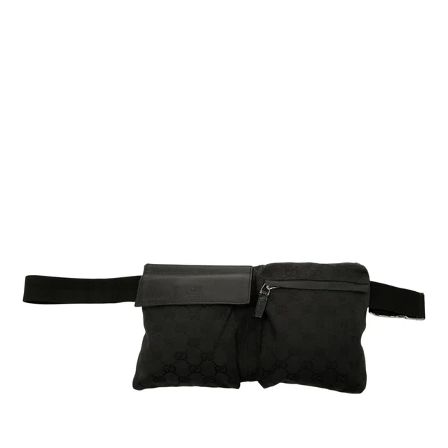 Black Gucci GG Canvas Double Pocket Belt Bag in Black Canvas from Designer Revival, photo 1 of 1