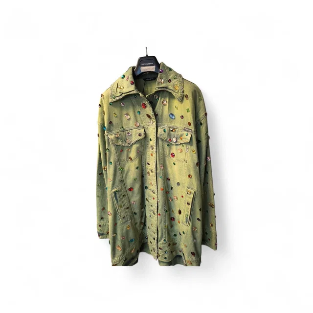 Dolce & Gabbana Green Denim Jacket With Multicoloured Crystal in Green Denim from Luxury Promise