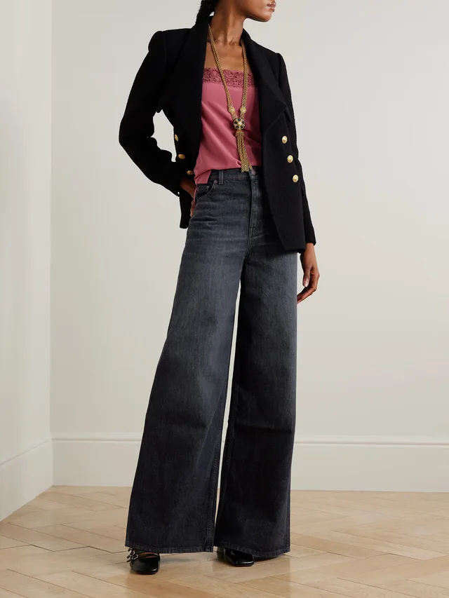 CHLOÉ Leather-trimmed high-rise wide-leg jeans in Black, photo 2 of 2 from NET-A-PORTER (Canada)