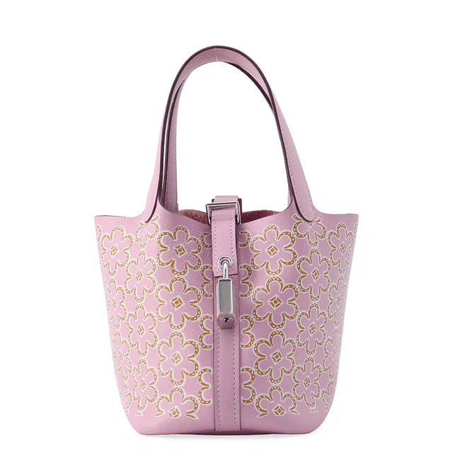Hermès Picotin Lock Lucky Daisy Mauve Sylvestre/Cuivre/White Swift Leather Size micro in White Swift leather from GALLERY RARE