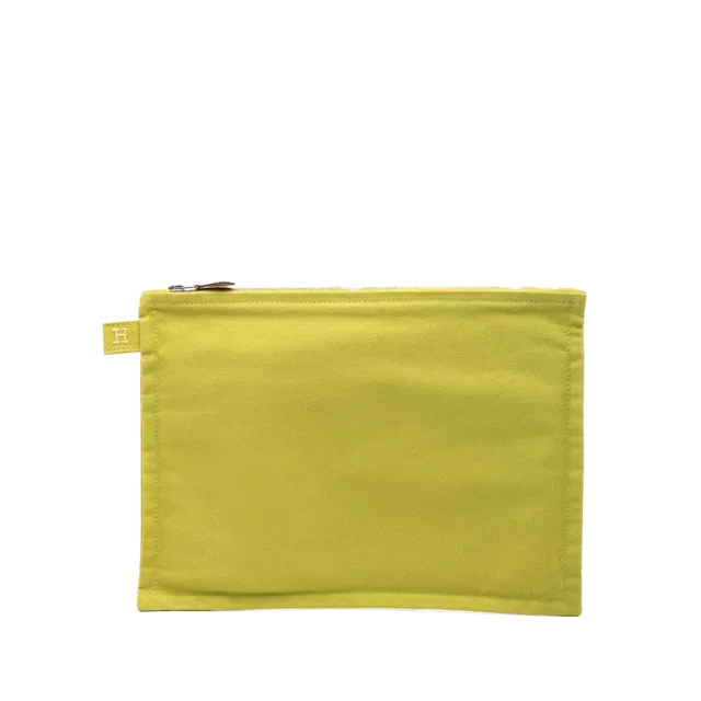 Green Hermès Toile Bora Zip Pouch MM in Green Canvas from Designer Revival