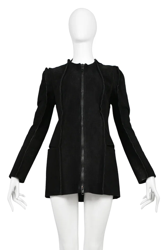 Maison Margiela "Flat Pattern" Collection Black Suede Jacket 1998 in Black Suede from Resurrection Vintage