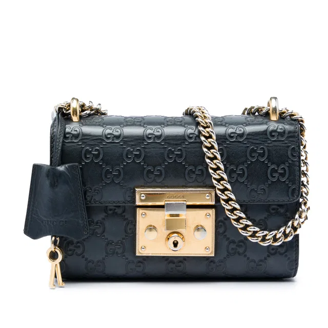 Black Gucci Small Guccissima Padlock Crossbody in Black Leather from Designer Revival