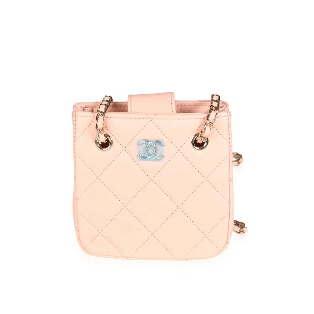 Chanel Pink Quilted Lambskin Tiny Shopping Bag Leather Handbag in Pink Lambskin from HEWI