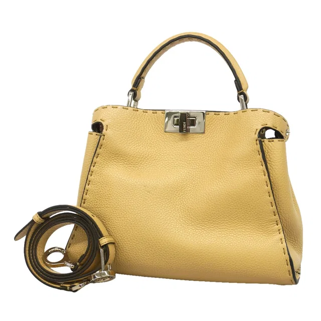 Fendi Handbag Selleria Peekaboo Essential Leather Beige Silver 2-Way Bag in Beige Leather from The Reluxe
