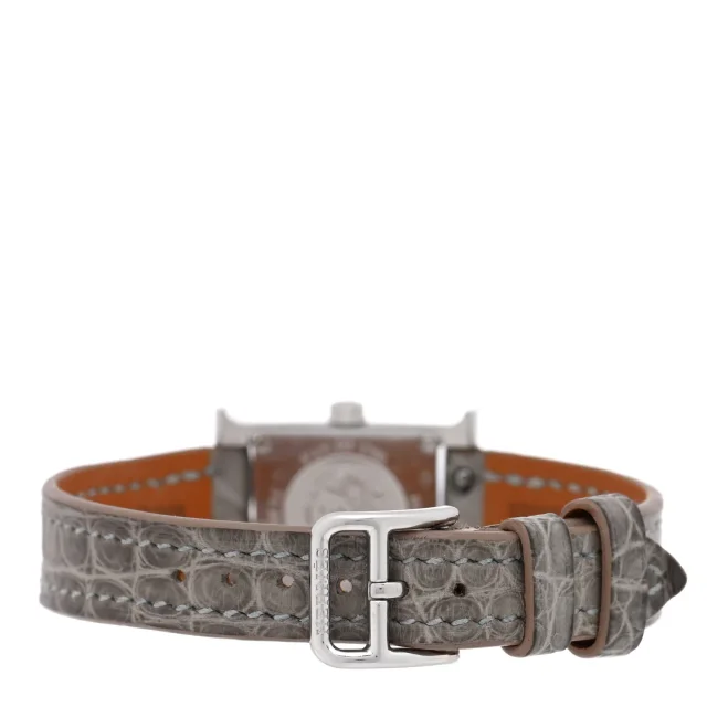 Hermès Stainless Steel Alligator Diamond Mother of Pearl 17.2mm Heure H Hour Quartz Watch Gris Perle in Grey Crocodile from FASHIONPHILE, photo 3 of 5
