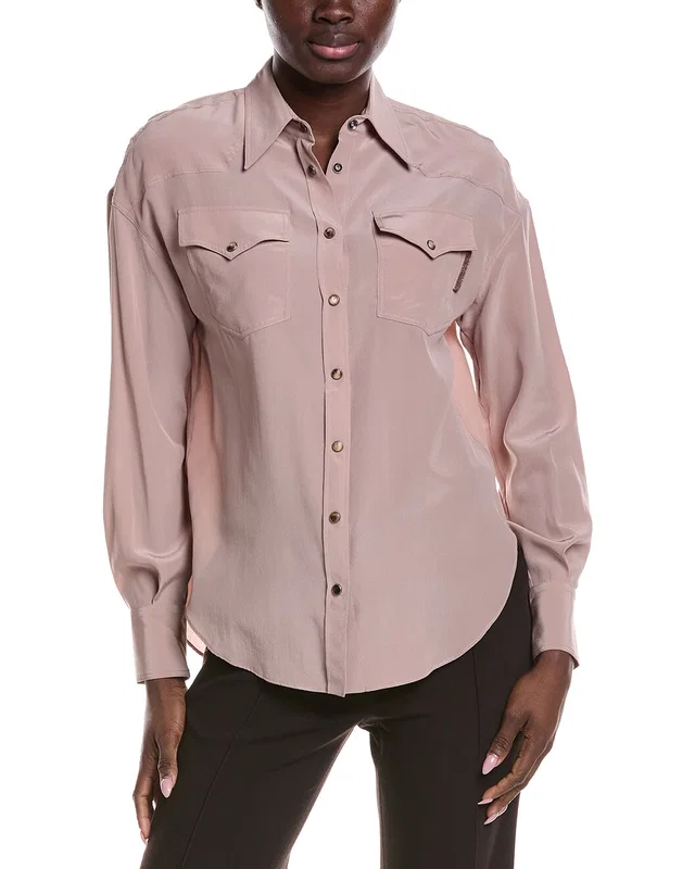 Brunello Cucinelli Silk Western Shirt in //asset1.ruecdn.com/images/sw/141559/1415596740_RLSW_multi.jpg, image 1 of 1 from Gilt