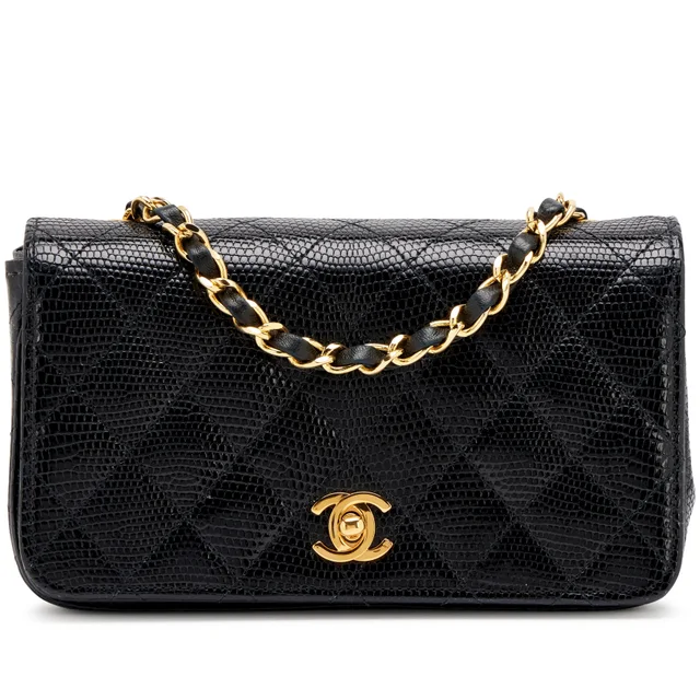 Chanel Vintage Black Quilted Lizard Mini Full Flap Bag Gold Hardware, 1989-1991 from Sotheby's