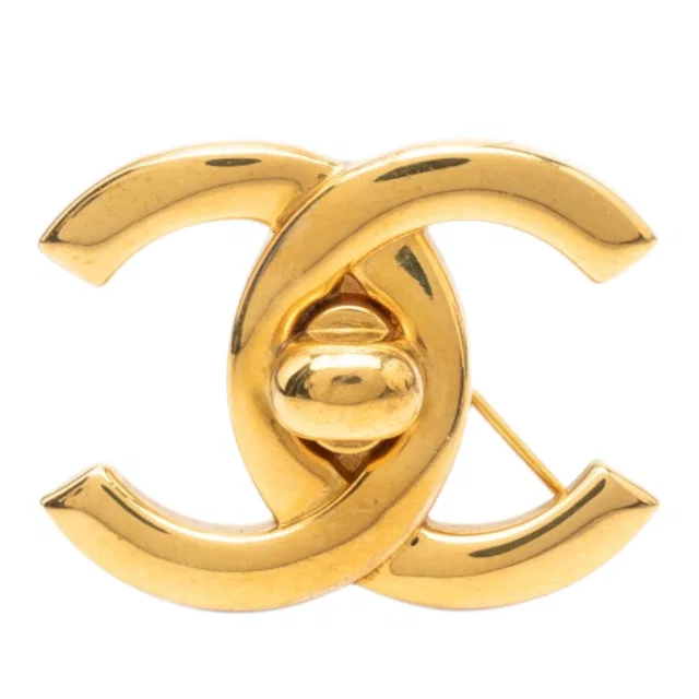 Gold Chanel CC Gold Plated Turnlock Pin Brooch in Gold from Designer Revival