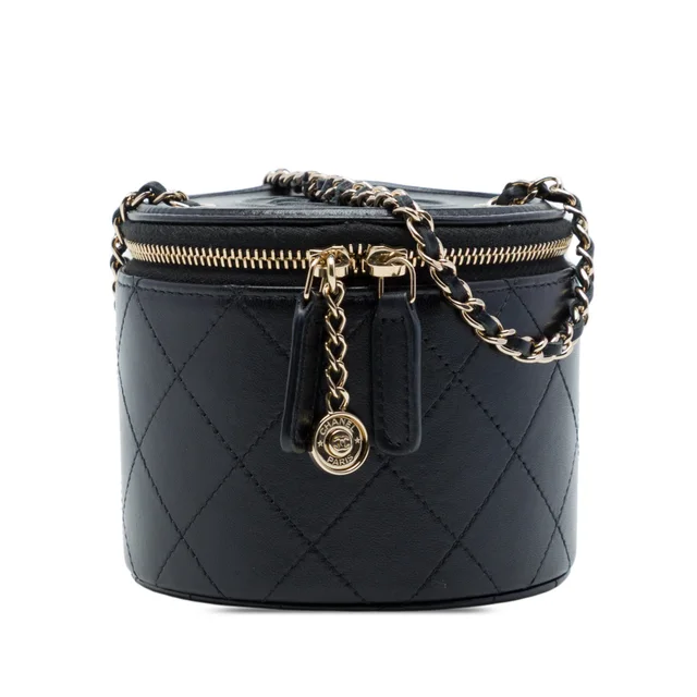 Black Chanel Mini CC Quilted Lambskin Round Chain Vanity Bag in Black Lambskin from Designer Revival